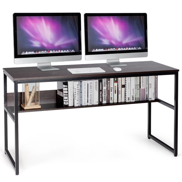 55" Computer Writing Desk with Storage Shelf - Brown