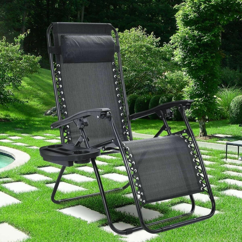 Outdoor Folding Reclining Lounge Chair - Black