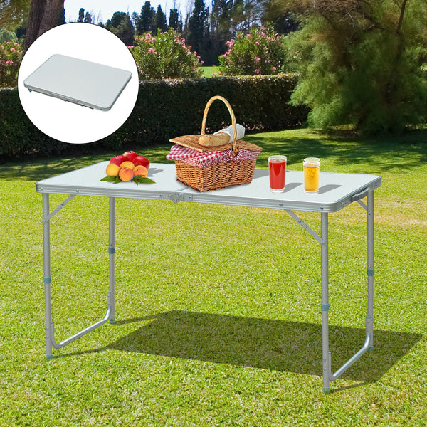 Height Adjustable Outdoor Camping Portable Folding Table with Carrying Handle - Silver