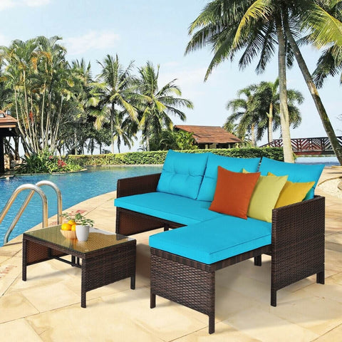 3pc Wicker Rattan Outdoor Patio Sofa Set - Turquoise