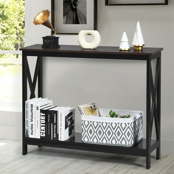 2-Tier X-Design Side Accent Table - Wood
