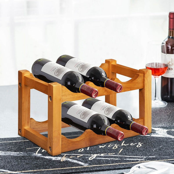 2-Tier Wooden Tabletop Wine Holder