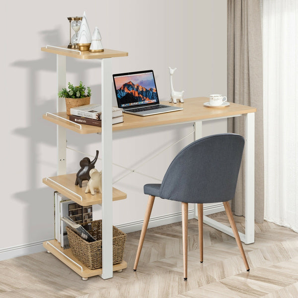 Reversible Computer Study Table with Adjustable Bookshelf - Natural