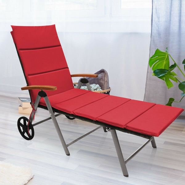 Foldable Outdoor Wicker Rattan Chaise Lounge Recliner Chair - Red