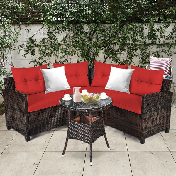 4pc Outdoor Cushioned Wicker Rattan Furniture Set - Red