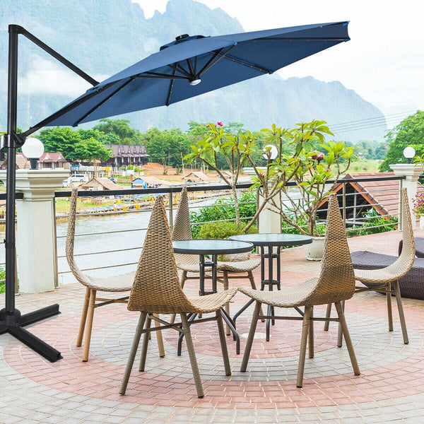 10 Ft. Patio Offset Cantilever Umbrella with Solar Lights - Blue