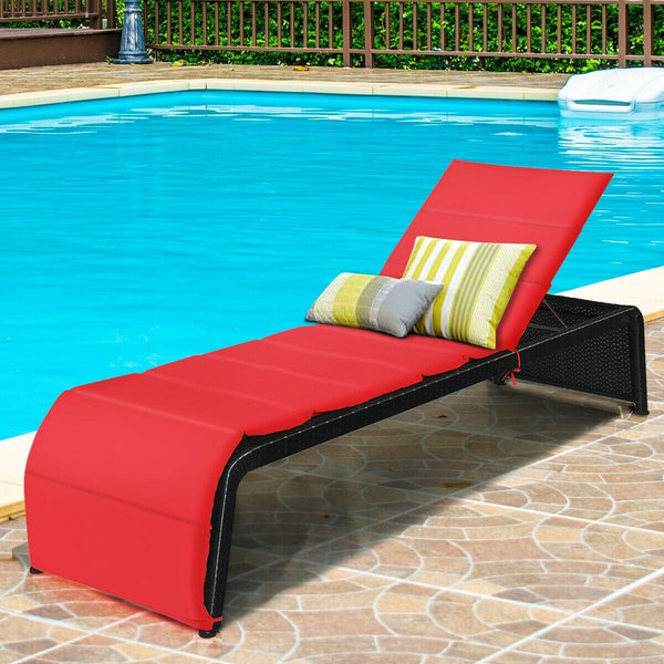 Adjustable Patio Rattan Lounge Chair - Red