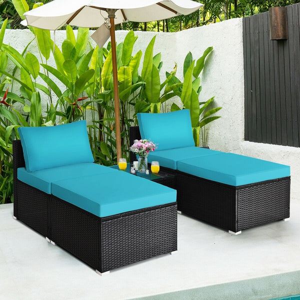 5pc Wicker Rattan Patio Armless Furniture Set - Turquoise