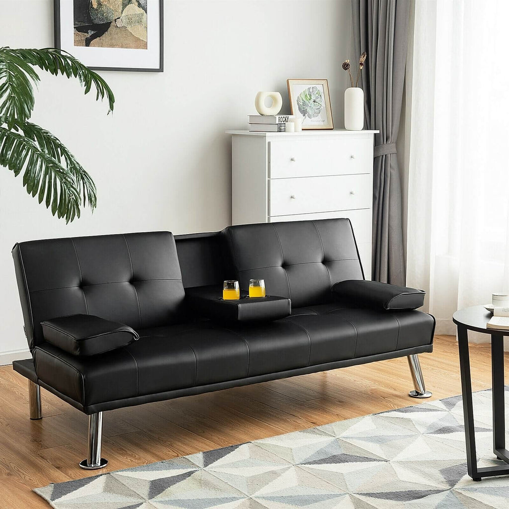 Convertible Folding Futon Sofa Bed - Black