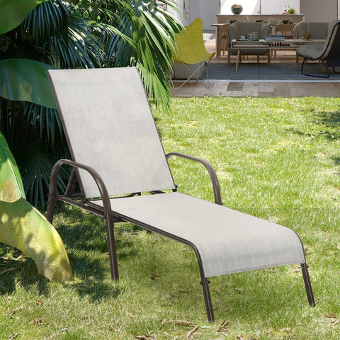 Adjustable Patio Chaise Lounge Chair with Backrest - Gray