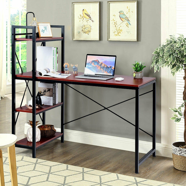 Computer Writing Desk with 4 Tier Shelf - Coffee