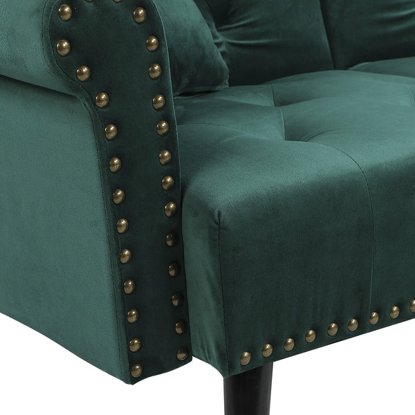 Button Tufted Modern 2 Piece Sofa Set and Chaise Lounge - Dark Green