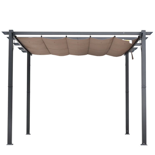 10x10 ft Aluminum Pergola Gazebo with Retractable Canopy - Brown & Black
