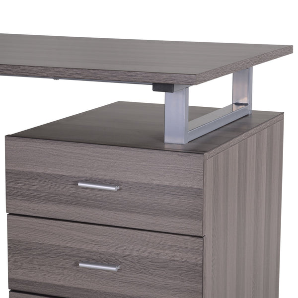 Computer Writing Desk with Cabinet - Silver Brown