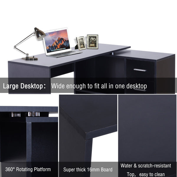 Computer Writing Desk with Cabinet - Black