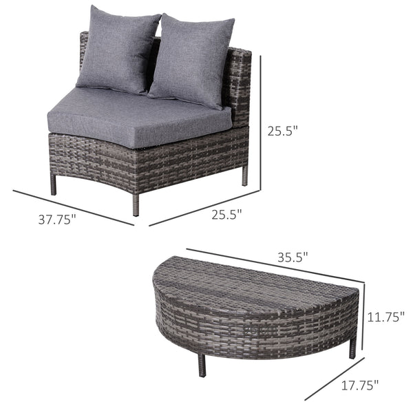 5pc Half Moon Wicker Rattan Outdoor Patio Furniture Set - Grey