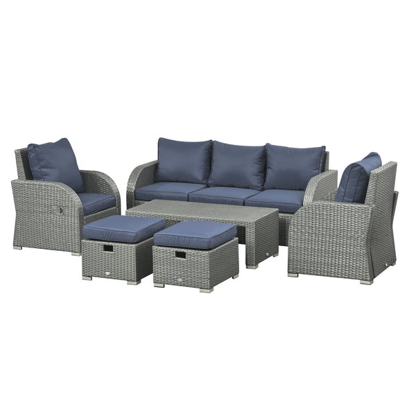 6pc Wicker Rattan Outdoor Patio Recliner Furniture Set - Dark Blue