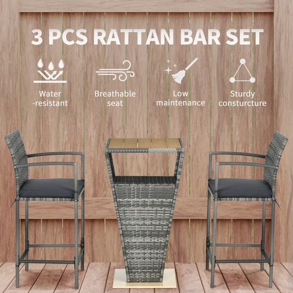 3pc Patio Bar Table Set - Mixed Grey