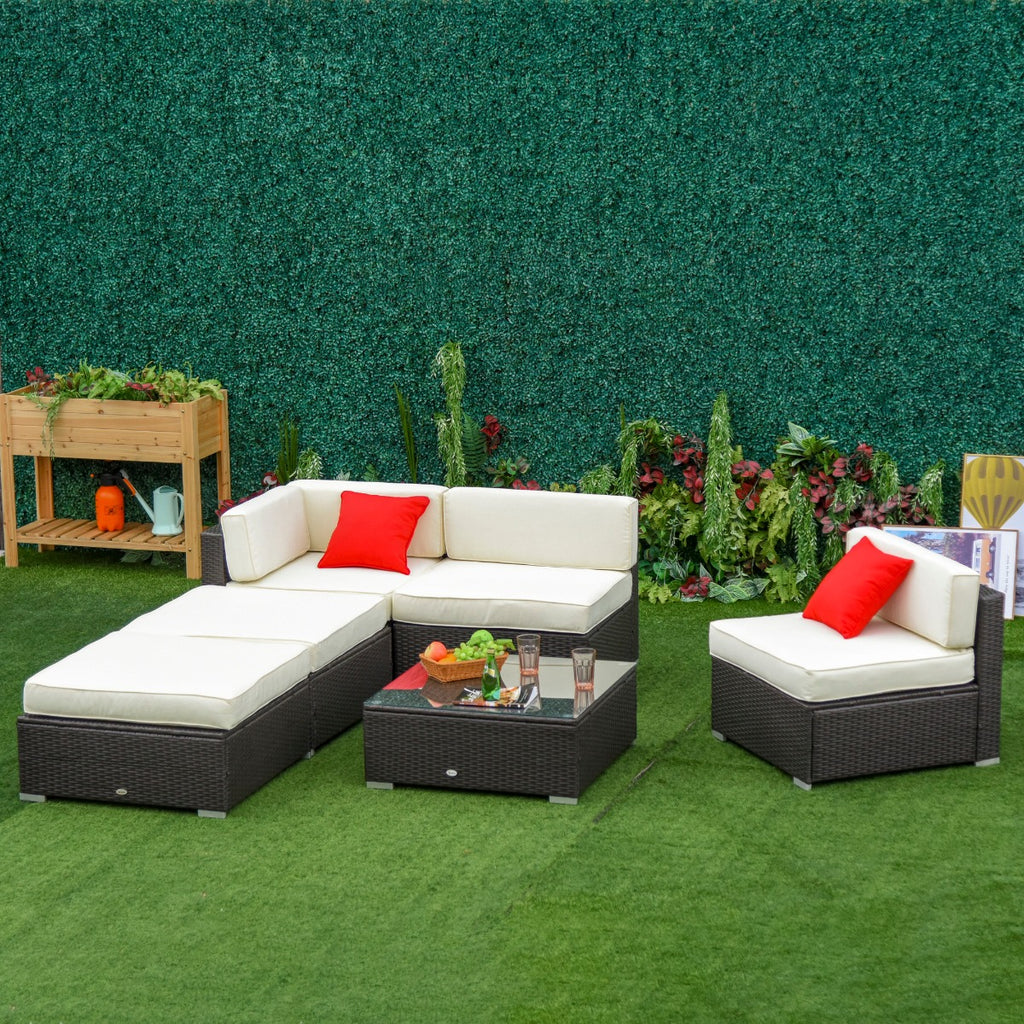6pc Deluxe Rattan Wicker Outdoor Sectional Sofa Garden Patio Set - Off White
