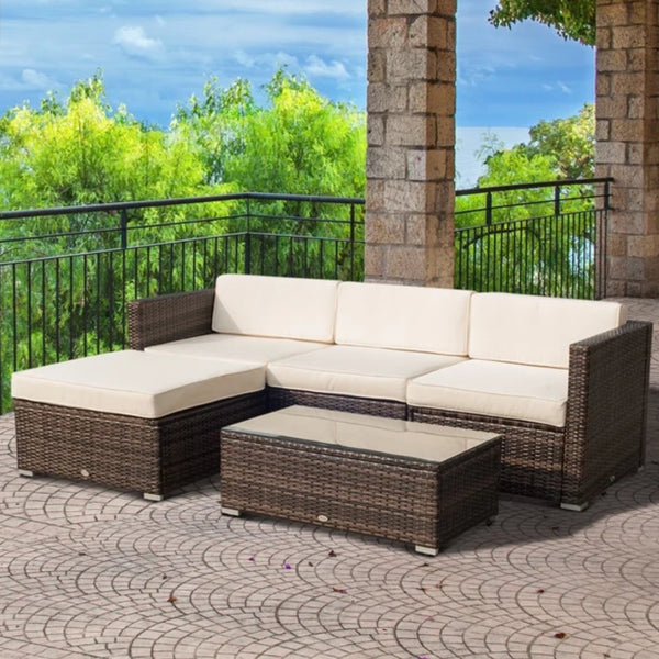 5pc Rattan Wicker Outdoor Sectional Sofa Patio Furniture Set - Beige