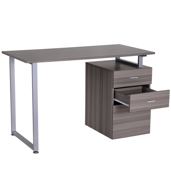 Computer Writing Desk with Cabinet - Silver Brown