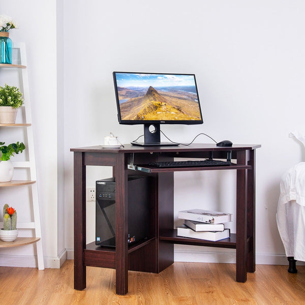 Wooden Computer Writing Corner Desk - Coffee