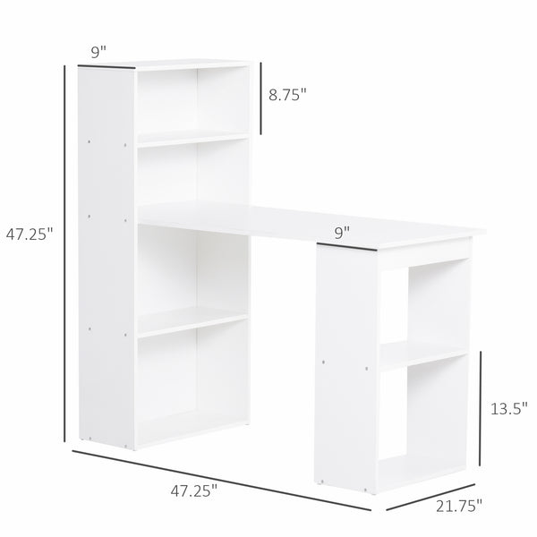 Home Office Desk with 6 Tier Storage Shelves - White