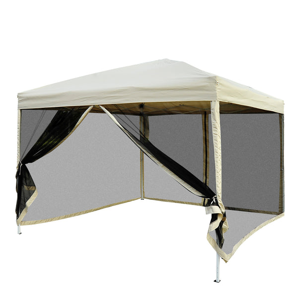 10x10 ft Easy Folding Pop Up Tent with Mesh Sidewalls - Tan