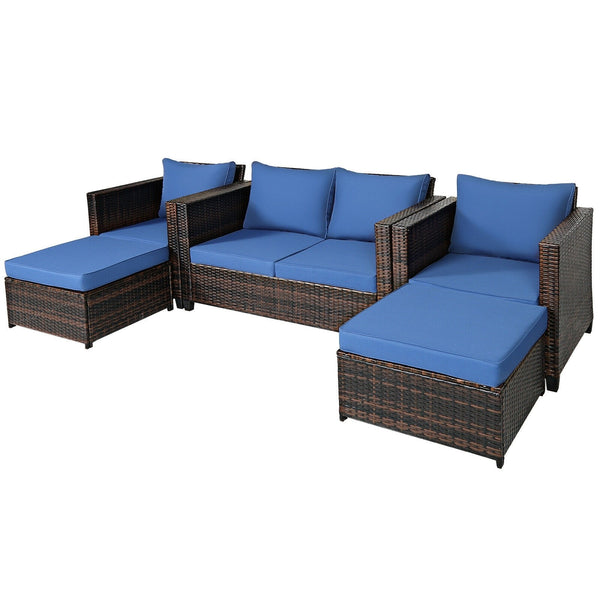 5pc Wicker Rattan Patio Cushioned Furniture Set - Navy
