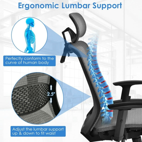 Height Adjustable Ergonomic High Back Mesh Office Recliner Chair - Gray