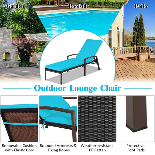 2pc Adjustable Wicker Rattan Patio Chaise Lounge Chair - Turquoise