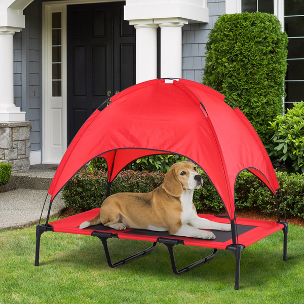 Raised Pet Puppy Cot with Shade in a Bag - Red