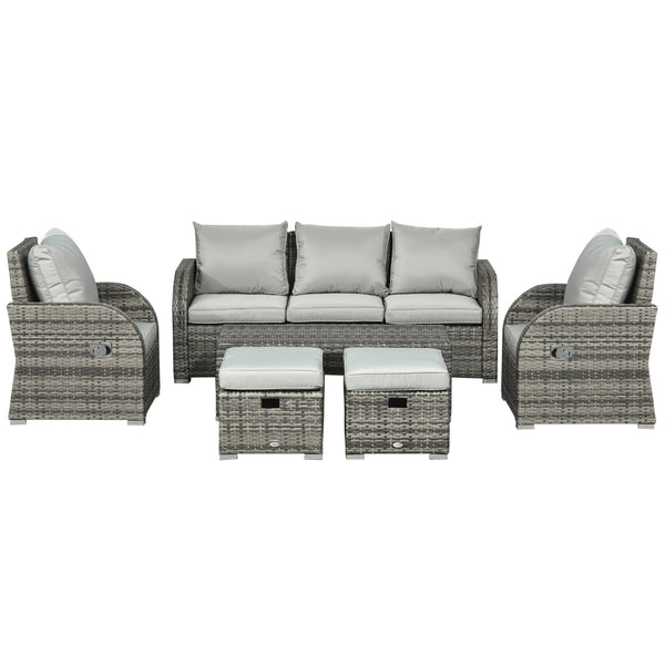 6pc Wicker Rattan Outdoor Patio Recliner Furniture Set - Light Grey