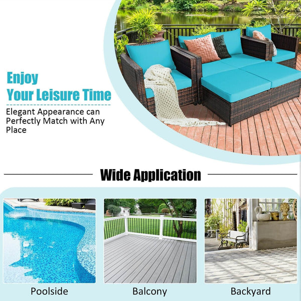 5pc Wicker Rattan Patio Cushioned Furniture Set - Turquoise