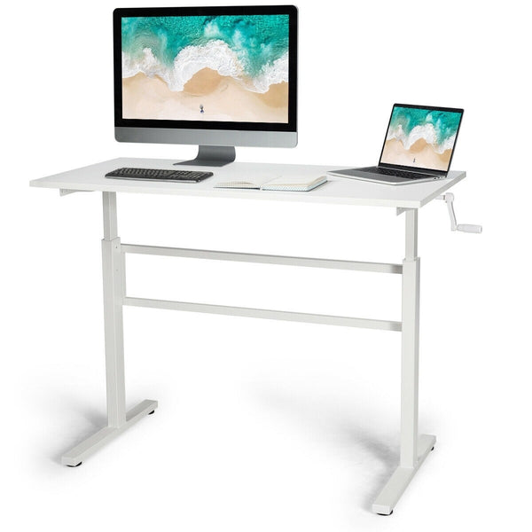 Height Adjustable Standing Computer Writing Desk with Crank Handle - White