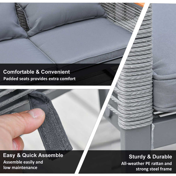 4pc Wicker Rattan Garden Sofa Set with Steel Table - Grey