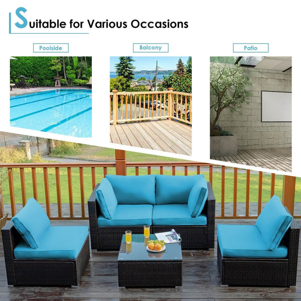 5pc Wicker Rattan Cushioned Patio Furniture Set - Turquoise