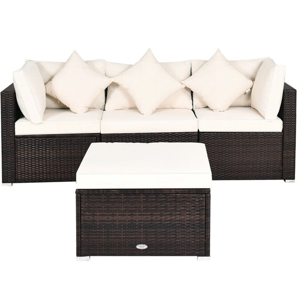 4pc Wicker Rattan Patio Cushioned Sofa Set - White