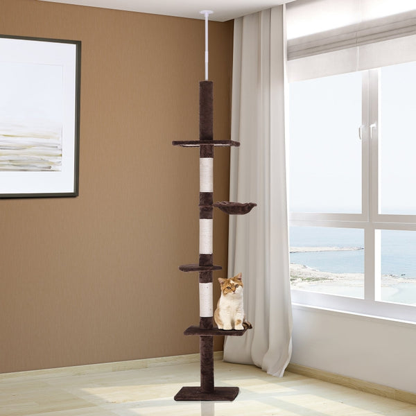 90"-102" Multilevel Cat Tree Activity Centre - Brown and White