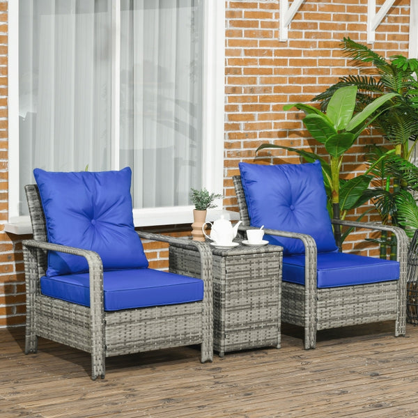 3pc Patio Rattan Furniture Sofa Set - Blue