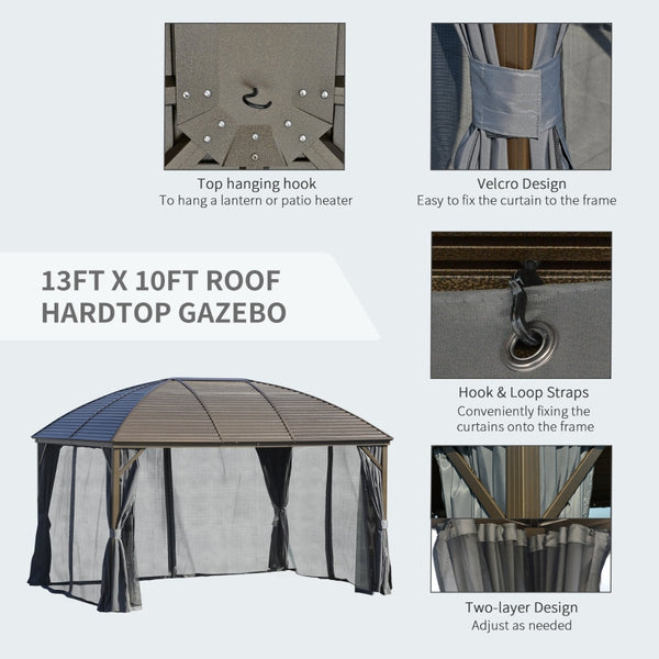 10' x 13' Outdoor Aluminum Frame Hardtop Gazebo - Gray