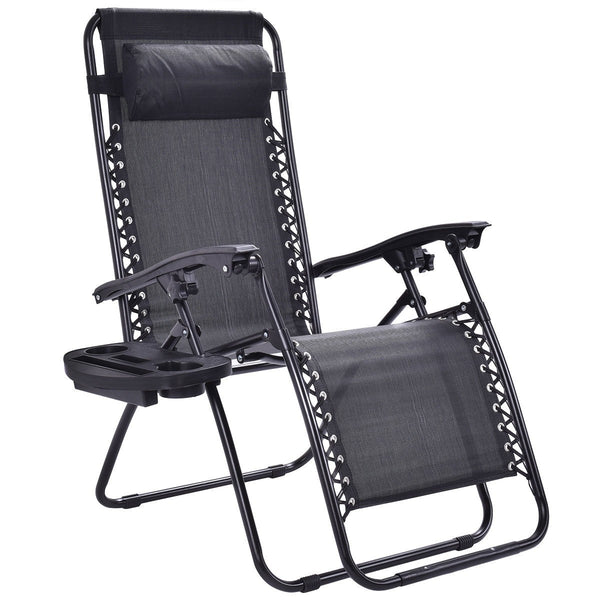 Outdoor Folding Reclining Lounge Chair - Black