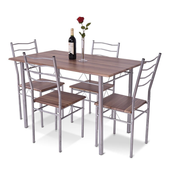 5pc Wood Metal Dining Table Set - Walnut