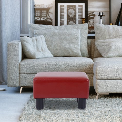Modern Small Faux Leather Ottoman Footstool - Red