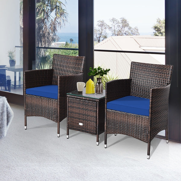 3pc Patio Wicker Rattan Outdoor Furniture Set - Navy