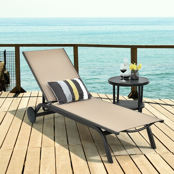 Adjustable Outdoor Patio Recliner Chair - Brown