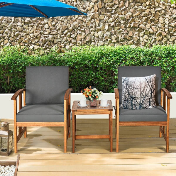 3pc Wooden Outdoor Patio Furniture Set - Gray