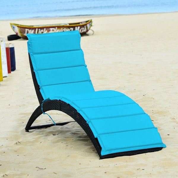 Foldable Wicker Rattan Patio Chaise Lounge Chair with Cushion - Turquoise