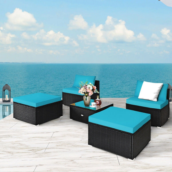 5pc Wicker Rattan Patio Armless Furniture Set - Turquoise
