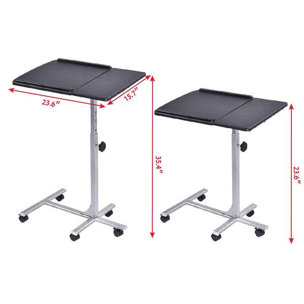 Adjustable Angle Height Rolling Laptop Table - Black
